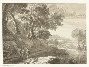Paysage italianisant avec trois promeneurs - Cornelis Brouwer