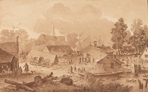 Village avec étang, vers 1782