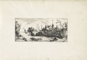 Paysage fluvial avec un canot