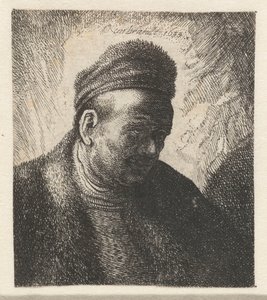 Homme sans barbe en manteau de fourrure et bonnet : buste