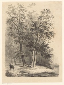 Deux figures marchant dans une forêt