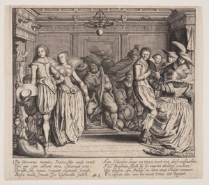 Intérieur avec musiciens et couples dansants - Cornelis Koning