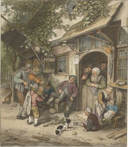 Violoniste devant une auberge - Cornelis Ploos van Amstel (signed by artist)