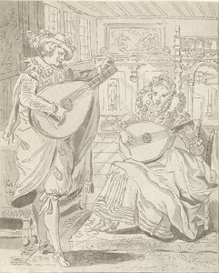 Homme et femme jouant du luth - Cornelis Ploos van Amstel