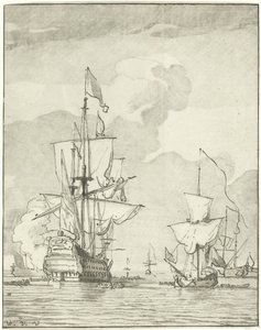 Navire de guerre tirant un coup de canon