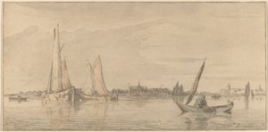 Rivière avec ville - Cornelis Ploos van Amstel