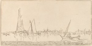 Rivière avec ville - Cornelis Ploos van Amstel