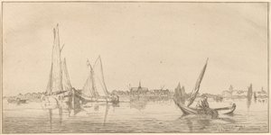 Rivière avec ville - Cornelis Ploos van Amstel