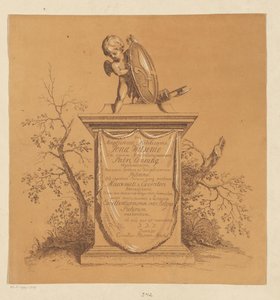 Putto debout sur un monument avec dédicace à Jonas Witsen - Cornelis Ploos van Amstel
