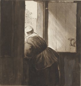 Femme appuyée sur une porte inférieure