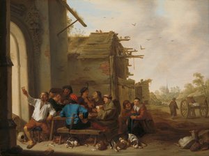 Figures devant une auberge de village - Cornelis Saftleven