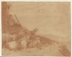 Berger endormi avec des chèvres
