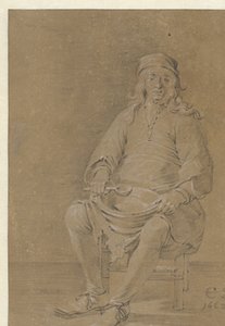 Homme assis avec un bol sur les genoux - Cornelis Saftleven