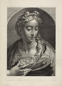 Athéna, du Cabinet Reynst ; Variarum imaginum a celeberrimis artificibus pictarum Caelaturae (Cabinet Reynst : Gravures de diverses images peintes par des artistes célèbres) - Cornelis Visscher
