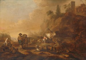 Paysage avec bergers et leurs troupeaux