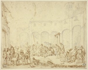 Soldats blessés dans une cour sur la place de la ville - Cornelis de Wael