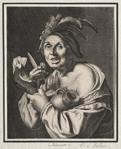 Un homme avec un jambon, juste coupé - Cornelis van Dalen