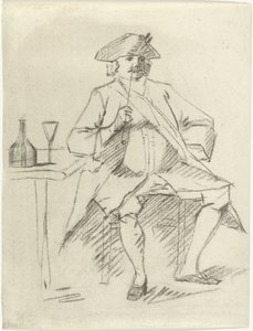 Homme avec une pipe assis à une table