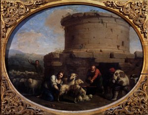 Bergers, troupeaux et paysans à une fontaine à Rome