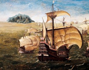 La flotte portugaise, copie de la peinture de Cornelius Anthoniszoon (1499-1557)