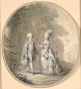 Gustave III, la reine Sophie-Madeleine et le prince héritier Gustave Adolphe se promenant dans le parc de Haga - Cornelius Høyer