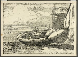 Un garçon assis sur un navire échoué - Cornelius Varley