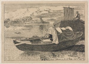 Bateaux sur une rivière, moulin à vent au loin, 1809