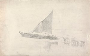 Étude de bateaux avec chevaux et charrettes