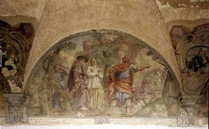 Saint Dominique convertissant un hérétique, lunette du cycle de fresques de la Vie de Saint Dominique, dans le cloître de Saint Dominique, vers 1698 - Cosimo Ulivelli