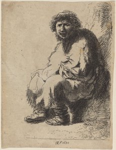 Mendiant Assis sur une Banque - Costantino Cumano after Rembrandt van Rijn