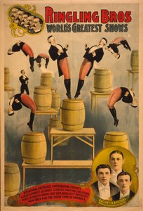 Ringling Bros, les plus grands spectacles du monde Raschetta frères, voltigeurs acrobatiques merveilleux, c. 1900 - Courier Company Lith.