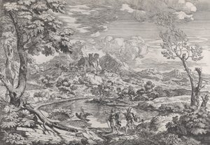 Paysage avec un homme montrant à Mercure l