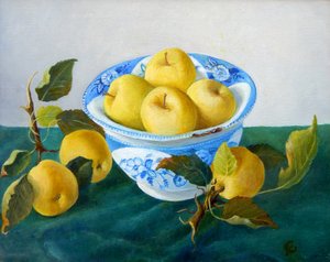 Pommes dans un bol bleu