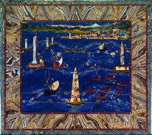 Table avec représentation du port de Livourne, c.1601-04 - Cristofano & Ligozzi Jacopo (1547 1626) Gaffurri