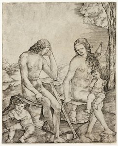 Adam et Ève avec les enfants Caïn et Abel - Cristofano Robetta