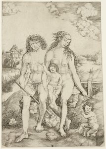 Adam et Ève avec les enfants Caïn et Abel - Cristofano Robetta