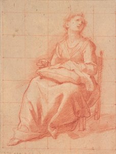 Jeune fille assise cousant