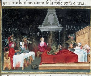 Représentation du cercle des enfers où se trouvent les coupables de gourmandise, paresse et luxure - Cristoforo De Predis
