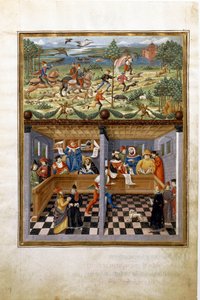 Influence de Jupiter : chasse et cour. (miniature, vers 1470) - Cristoforo De Predis