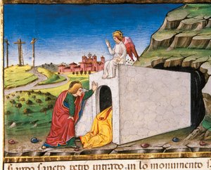 Les apôtres Pierre et Jean découvrent le tombeau vide du Christ, du Leggendario Sforza-Savoia