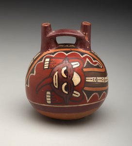 Bouteille à double bec : Divinité à tête féline - Culture Nazca