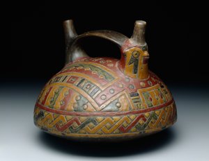 Vase à Double Bec et Anse Dépeignant un Faucon, Horizon Ancien, Époque 8, c.500-400 av. J.-C. - Culture Paracas
