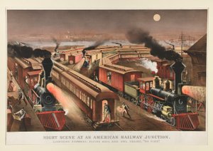 Scène nocturne à une jonction ferroviaire américaine - Currier and Ives