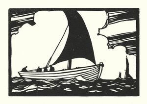 Bateaux de pêche et barges : Deal Galley Punt (gravure sur bois) - Cyril A. Wilkinson