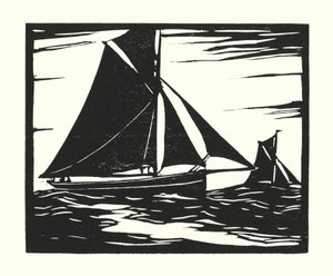Bateaux de pêche et barges : Plymouth Long Boomer (gravure sur bois) - Cyril A. Wilkinson