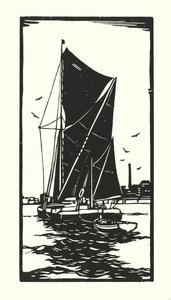 Bateaux de pêche et barges : Thames Barge (gravure sur bois)