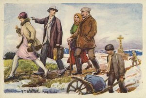Personnes marchant dans un paysage enneigé