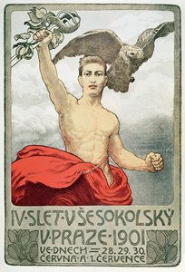 Affiche publicitaire pour la 4e Assemblée des Sokols à Prague en 1901 - Czech School