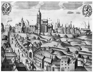 Vue de Prague montrant le Palais Impérial et le Collège de Théologie, vers 1618 - Czech School