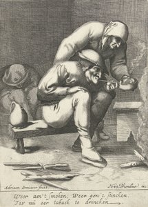 Homme fumant, avec une femme derrière lui - D. van den Bremden
